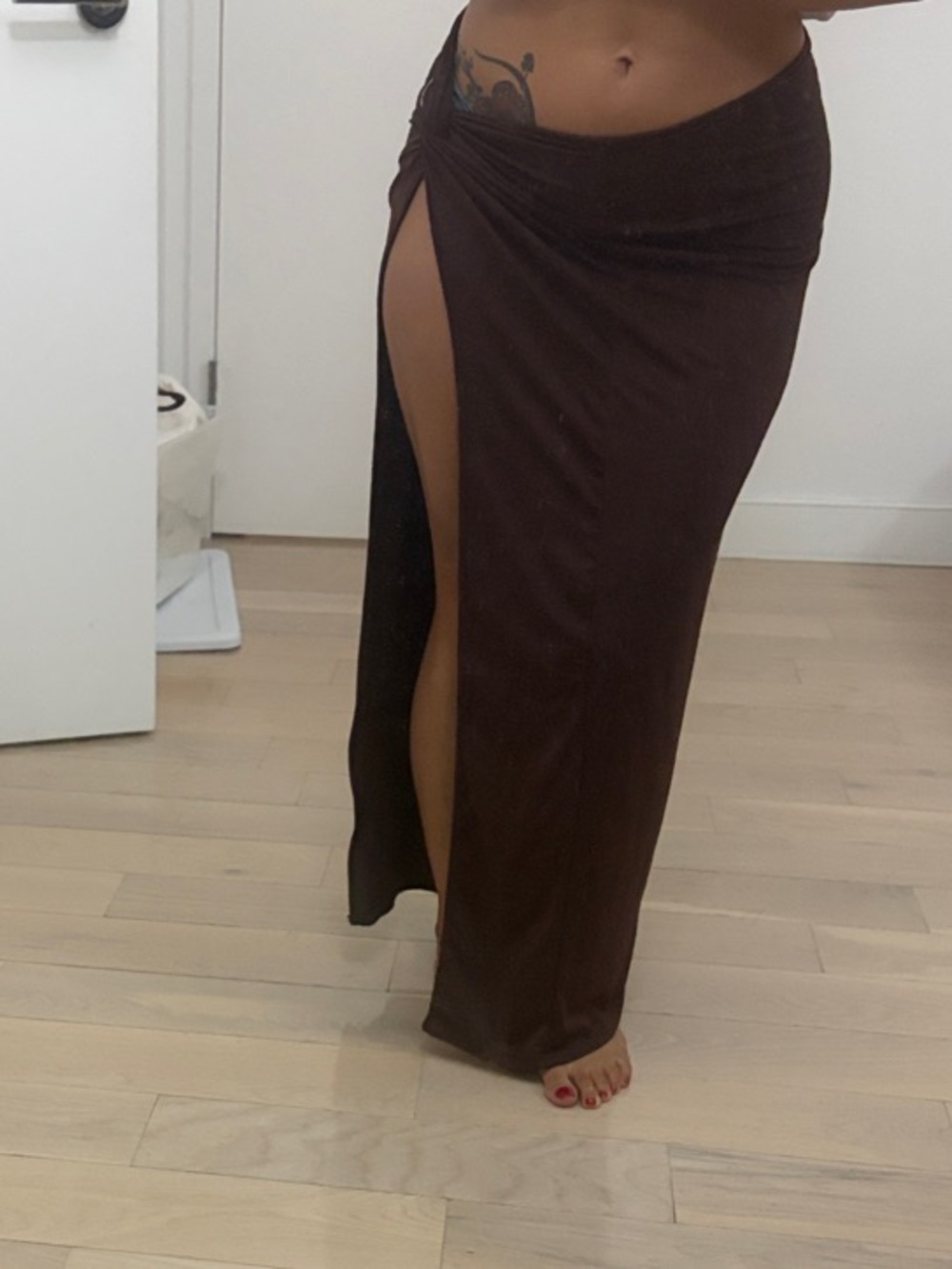 High-Slit Maxi Skirt in Chocolate Brown